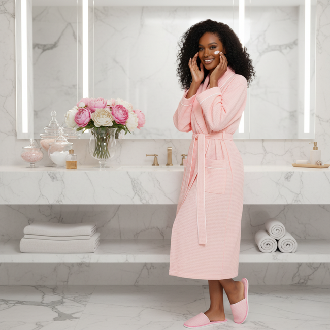 Everyday Spa-Style Elegant Women’s Waffle Piping Bathrobe
