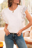 Accessories Love Salve White Floral Lace Blouse Women's Summer Elegant Ruffle Sleeve Top