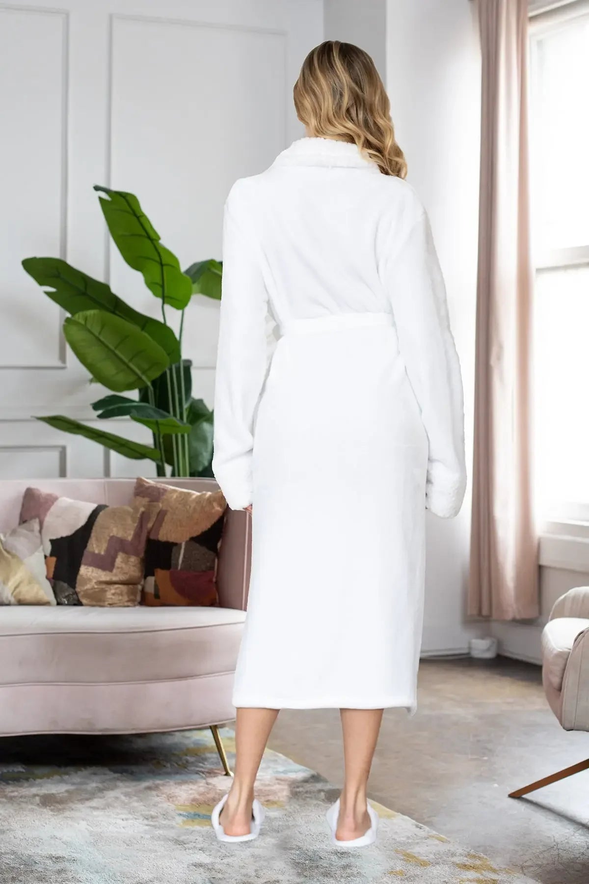 CloudSoft microfiber plush bathrobe with shawl collar and waist belt